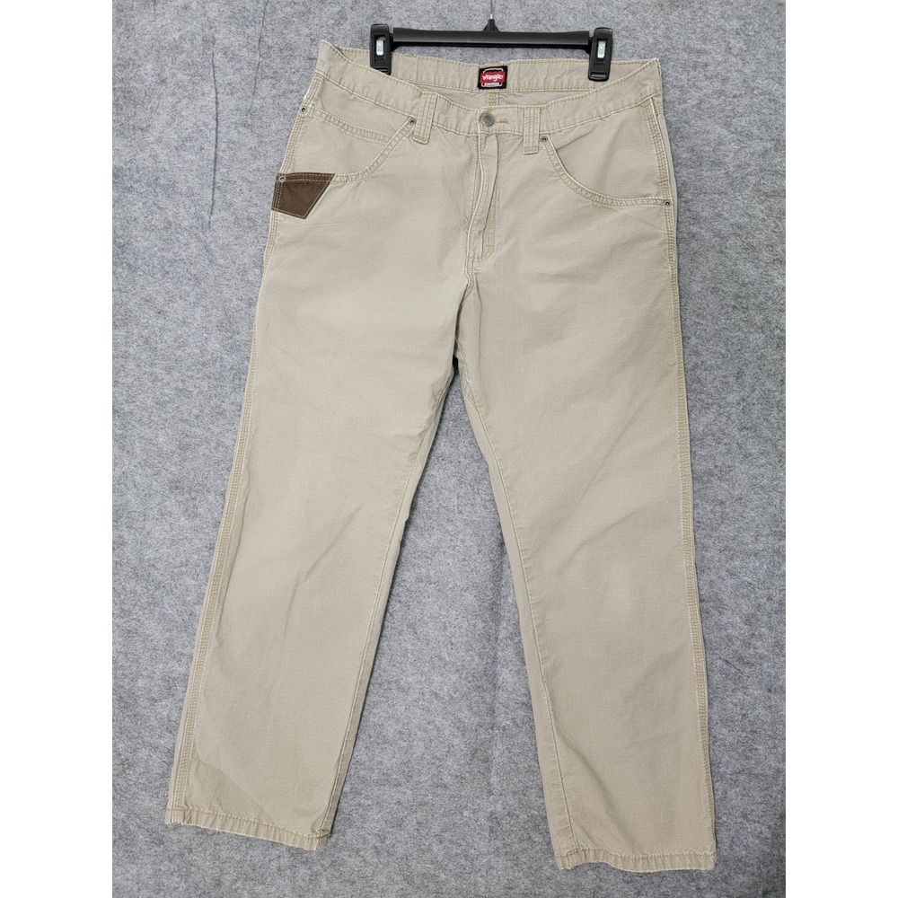 Wrangler Riggs Workwear Pants Mens 36x28 Tan Ripstop Straight Leg Cargo Hemmed